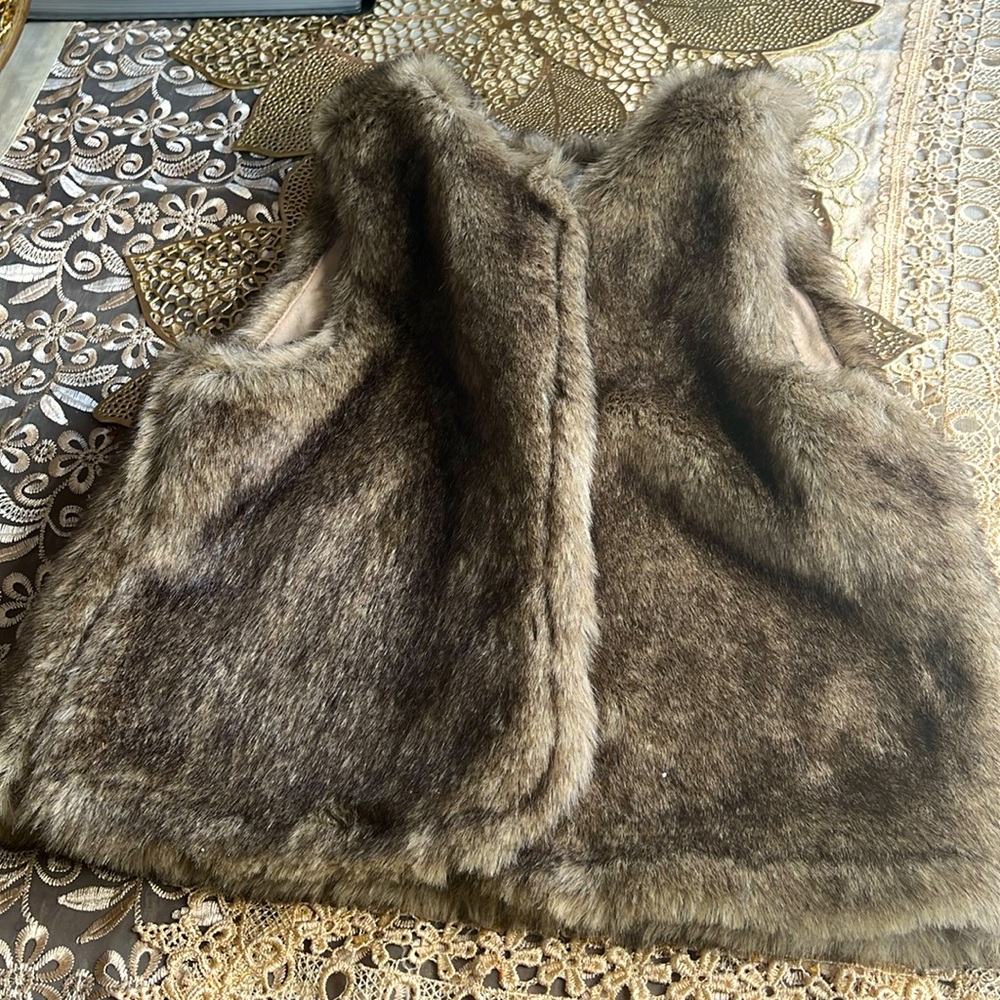 Dusty Brown Fur Vest For Pre-Teen Girls 1 Button